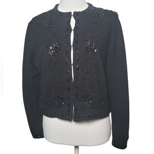 Vintage I Did It Matthew H. Beaded Lambswool Angora Black Cardigan Sweater SM